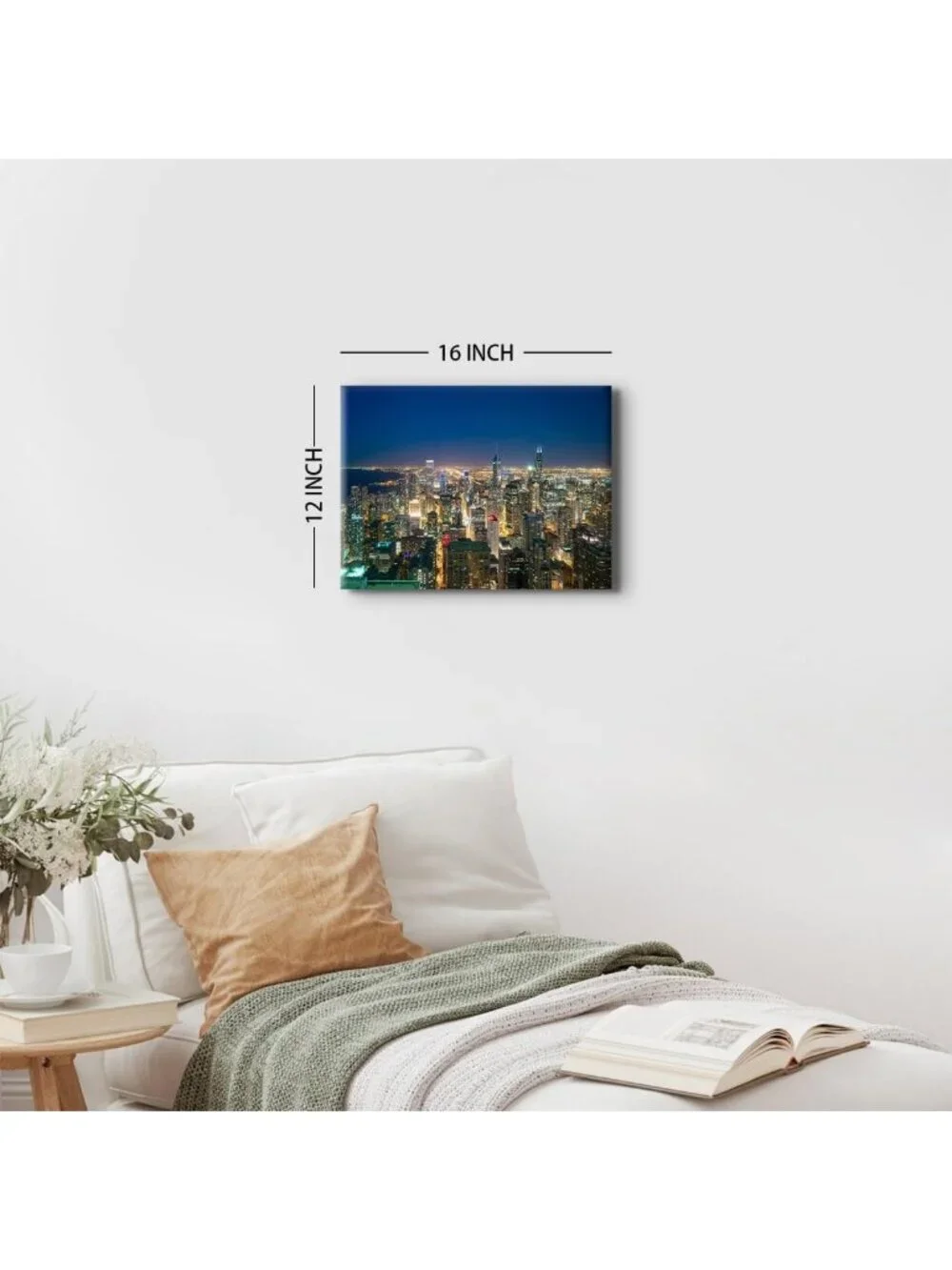 Chicago Skyline Canvas Art - Modern Cityscape Night Scene Wall Decor 12x16
